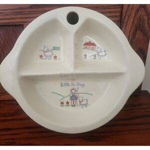 Vintage 1944 Excello Porcelain Child's Warming Bowl Plate Little Bo Peep Pattern
